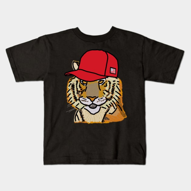 Tiger Wearing a Politics Red Hat Kids T-Shirt by ellenhenryart